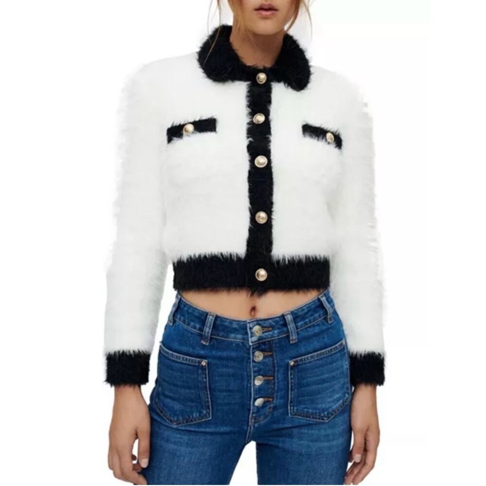 Maje Black and White Teddy Jacket